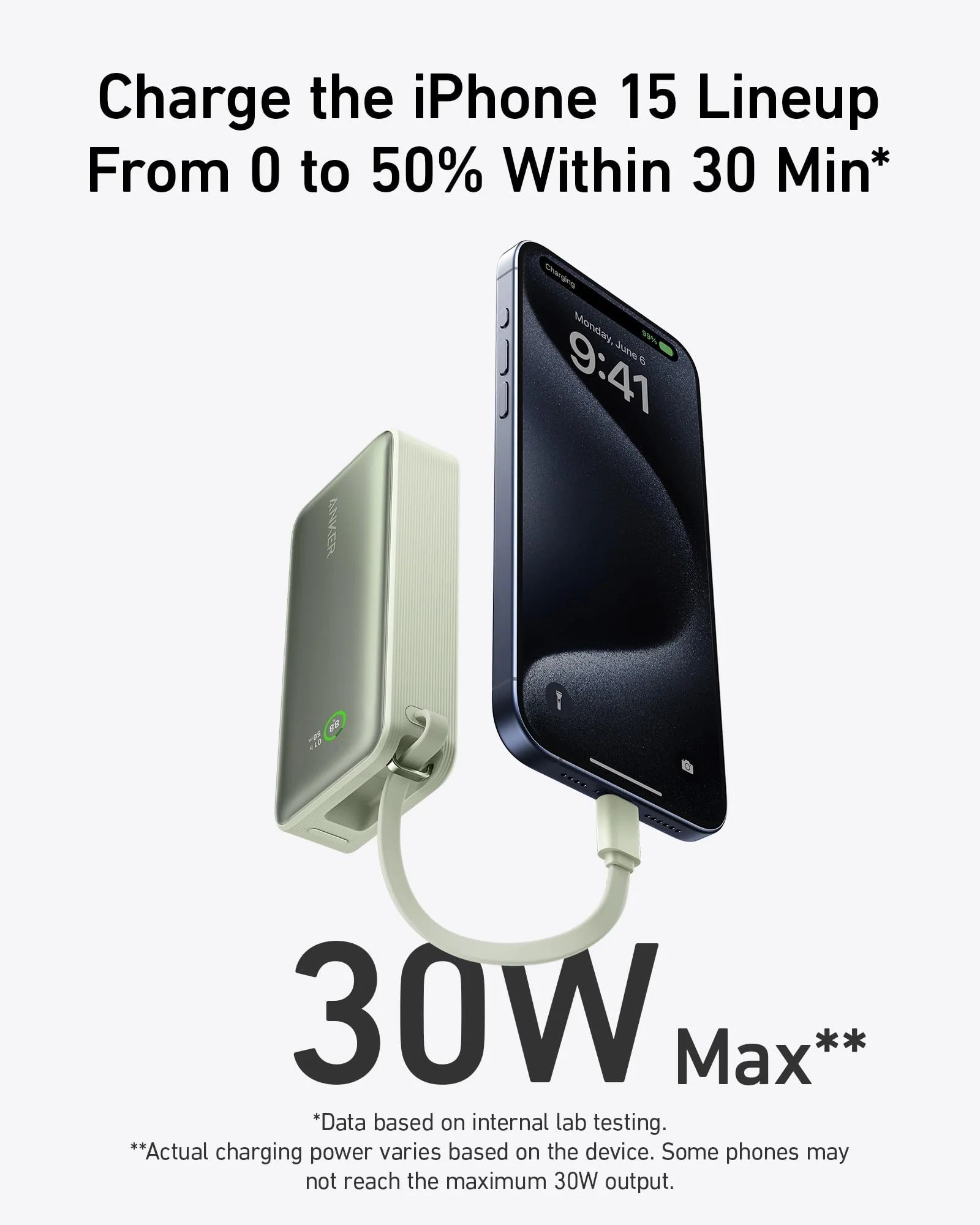 Anker Nano Power Bank - 30W Fast Charging With Built-In USB-C Cable For Phones Tablets And Laptops On The Go by Anker