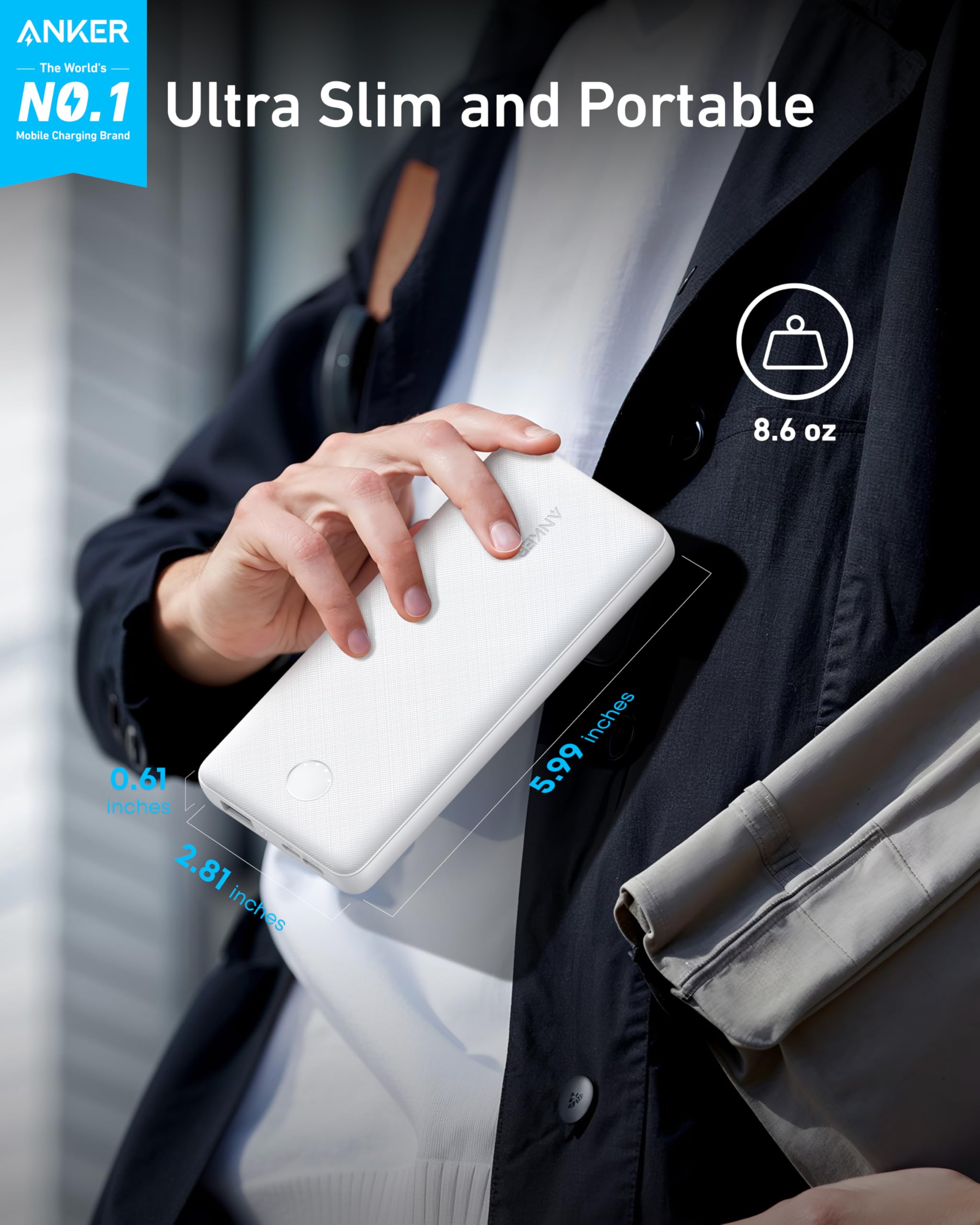 Anker 313 Power Bank PowerCore Slim 10000 - Ultra Slim Rugged Portable Charger For Travel And Daily Use by Anker