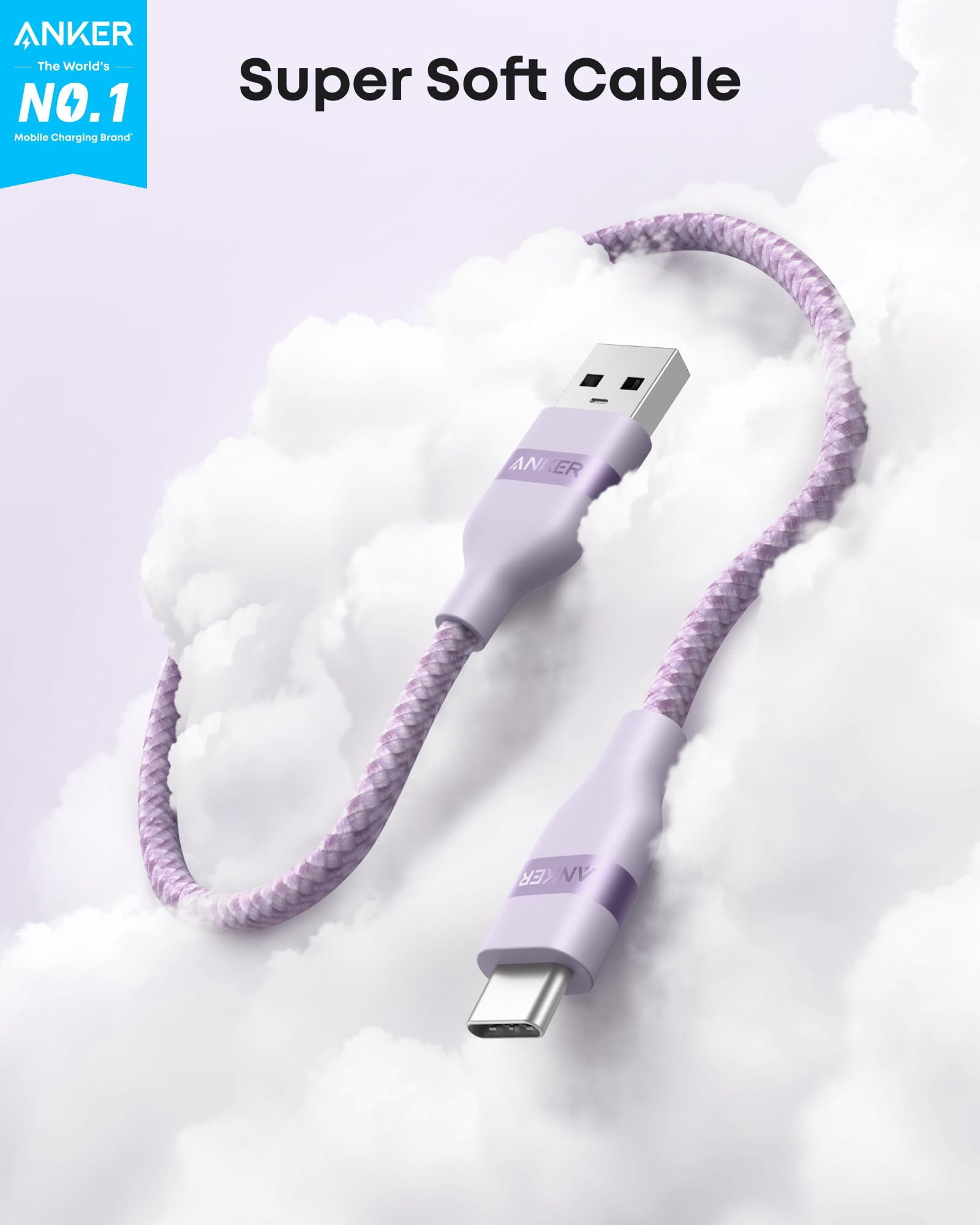 Anker USB A to USB C Cable - Upcycled Braided Design for Reliable Charging with 3 ft or 6 ft Lengths by Anker