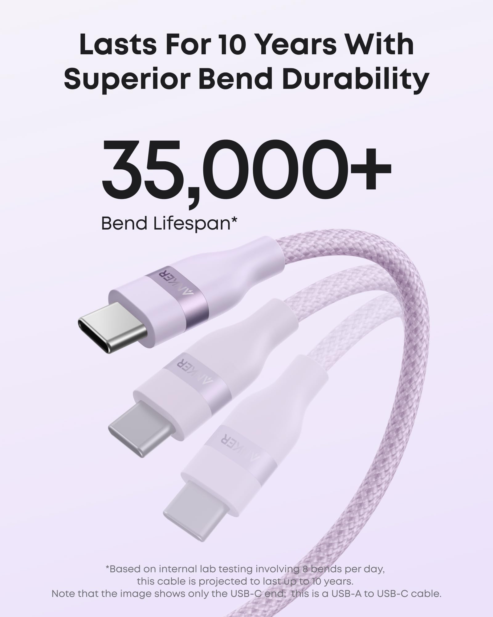 Anker USB A to USB C Cable - Upcycled Braided Design for Reliable Charging with 3 ft or 6 ft Lengths by Anker