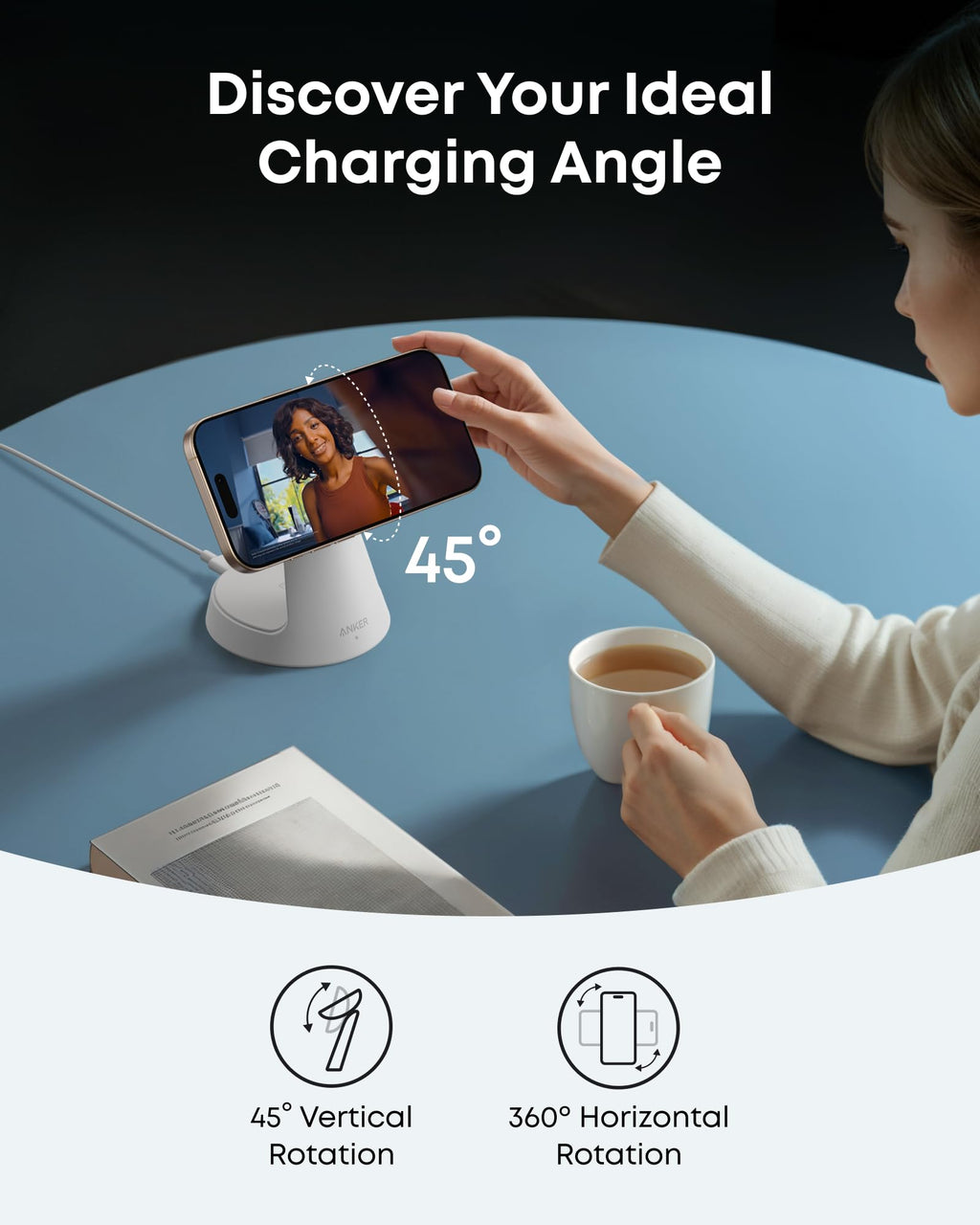 Anker MagGo Wireless Charging Station 3-In-1 Dock Stand - MagSafe 15W Fast Charger for Phone Watch by Anker