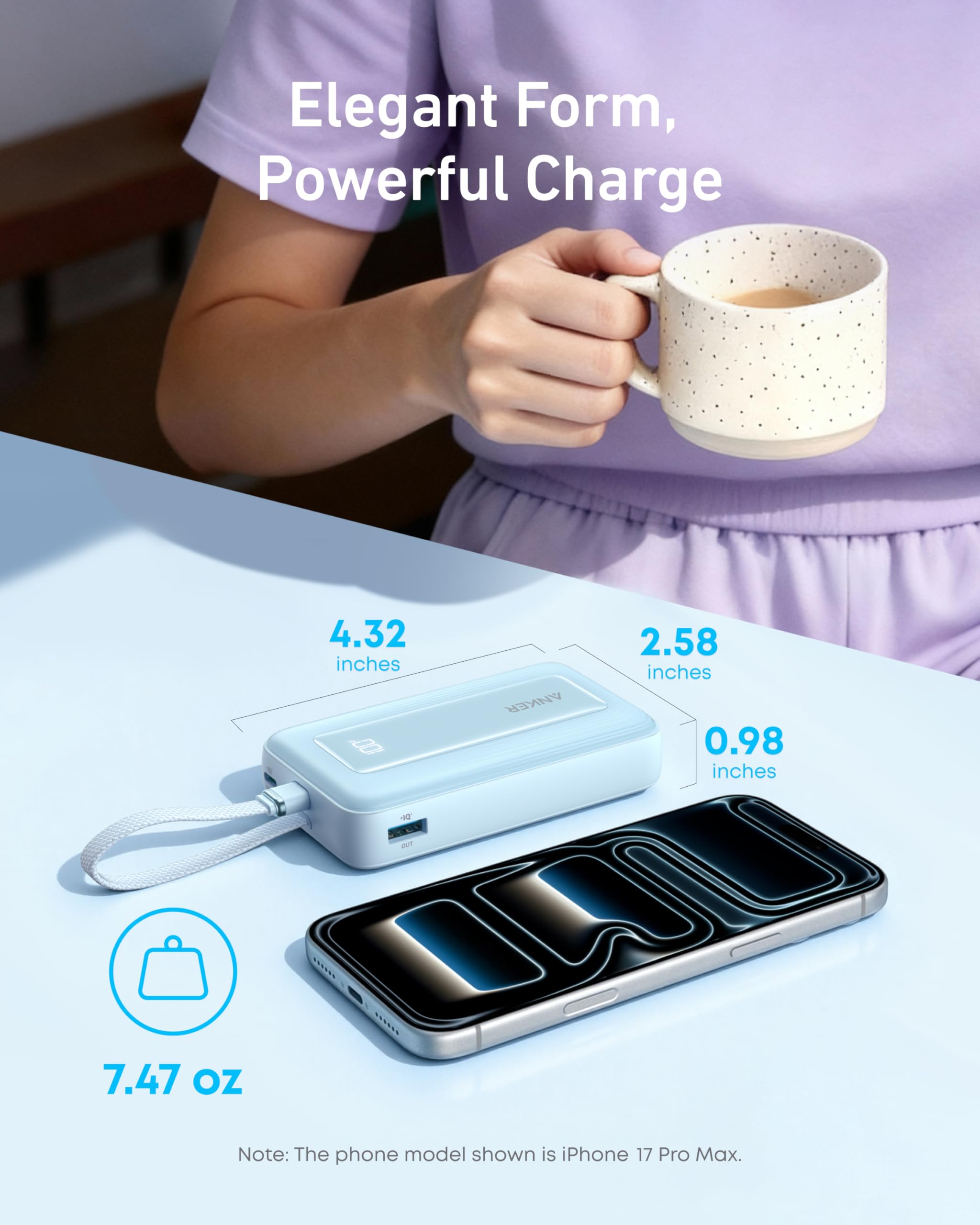 Anker Zolo Power Bank (10K, 30W) with a 5.4-inch (13.7 cm) built-in USB-C cable. by Anker