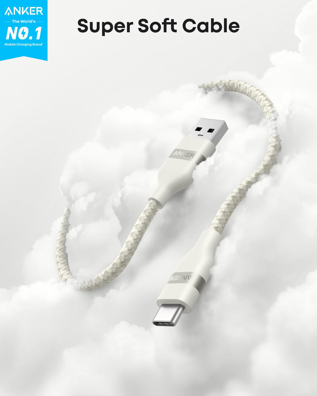 Anker USB A to USB C Cable - Upcycled Braided Design for Reliable Charging with 3 ft or 6 ft Lengths by Anker