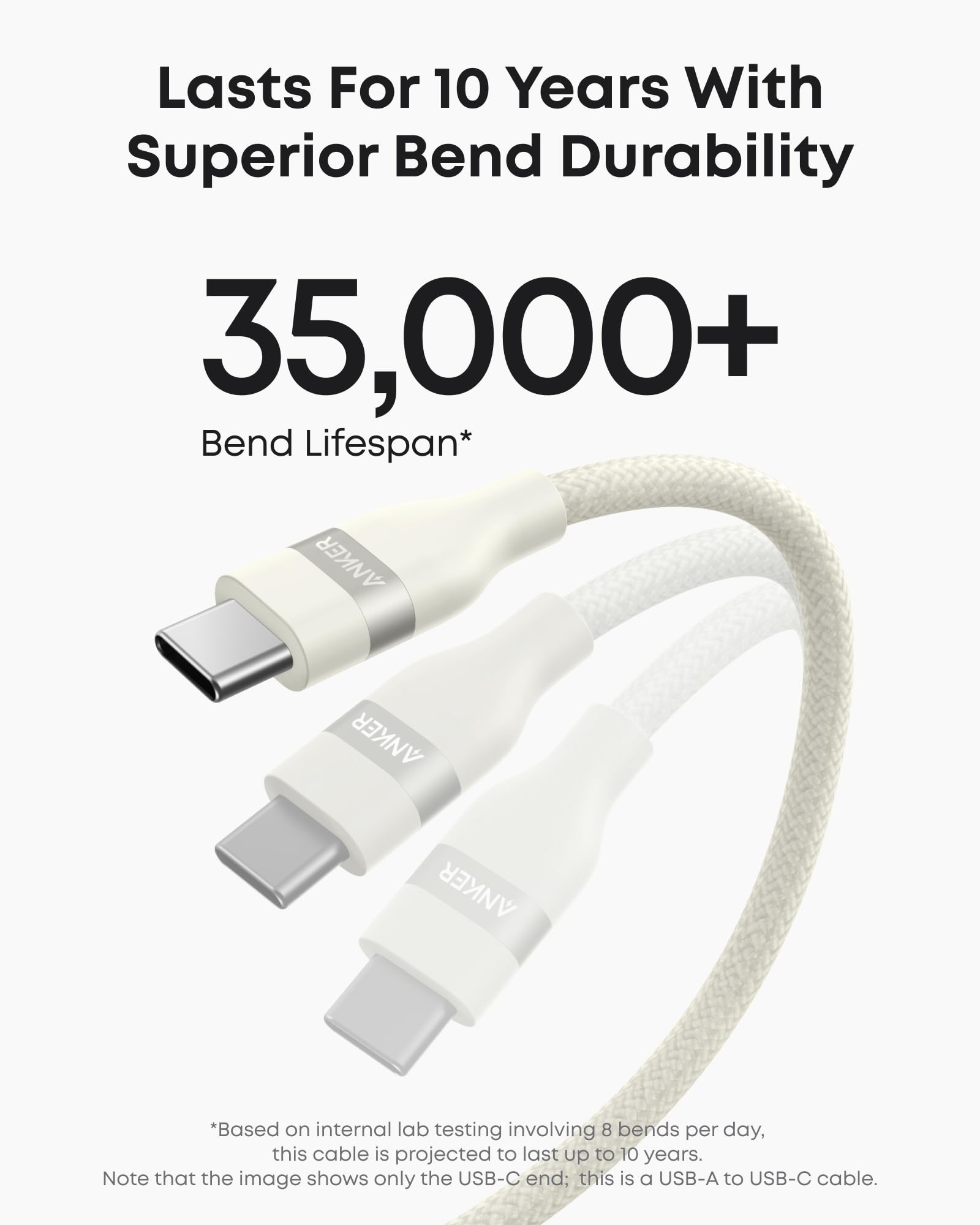 Anker USB A to USB C Cable - Upcycled Braided Design for Reliable Charging with 3 ft or 6 ft Lengths by Anker