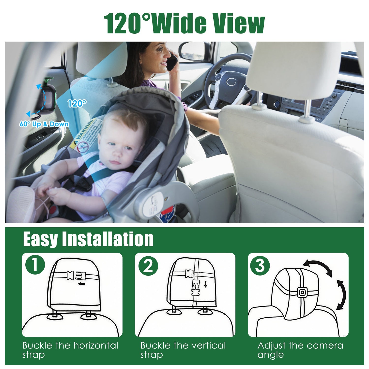 1080P Baby Car Camera For 2 Kids Dual Channel Car Baby Monitor Rear Facing Car Seat Camera With 120Degree Wide View 6.86In HD Split Screen Night Vision by Tech-Home Store