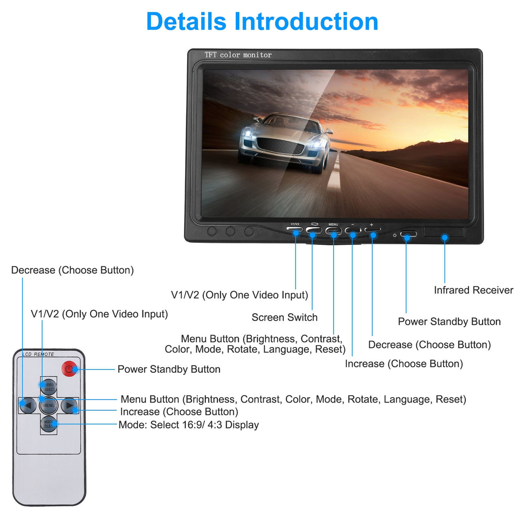 7In Screen Backup Camera System Vehicle Rear View Monitor Kit IP67 Waterproof Car Parking Reverse System With Night Vision For Car Trunk Van SUV by Tech-Home Store
