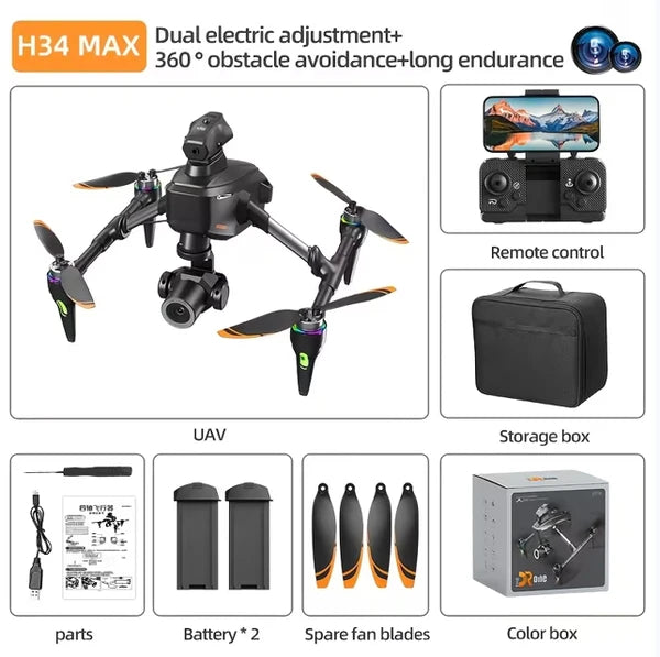 H34 High-definition Aerial Photography Drone (brushless Version) Electrically Adjustable Dual Lenses 360° Obstacle Avoidance System, Bidirectional Electric Stabilization Control System (2 E by Tech-Home Store