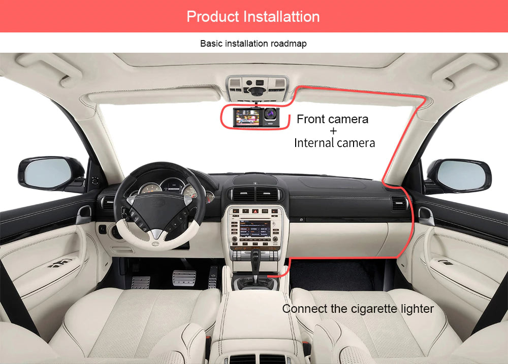 Car Dual Lens Dash Cam HD 1080P Front Rear Inside Video Recorder Camera G-Sensor by Tech-Home Store