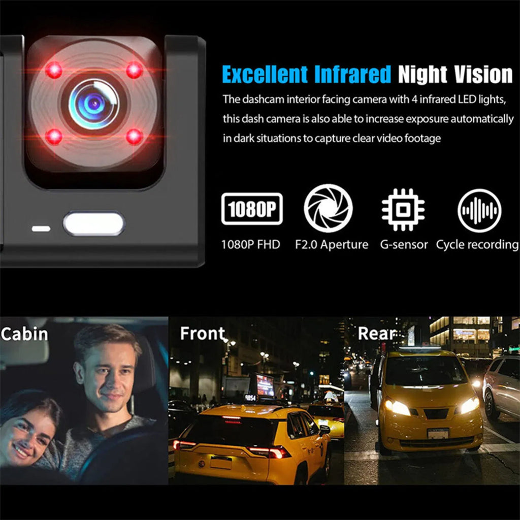 Car Dual Lens Dash Cam HD 1080P Front Rear Inside Video Recorder Camera G-Sensor by Tech-Home Store