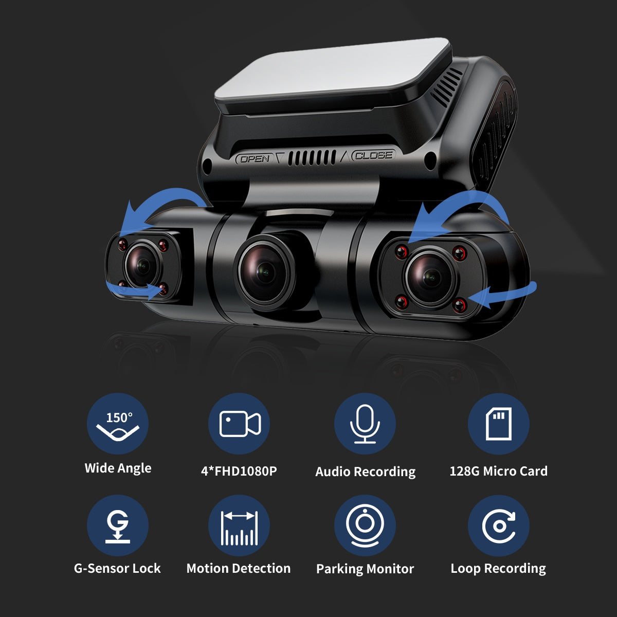 Hainatech 360 Degree View 4 Channel Dash Cam Front And Rear Inside Left Right, Dash Camera For Cars, Built-in GPS WiFi Night Vision, 24 7 Recording Parking Mode Monitor, Free 128G Card by Anker