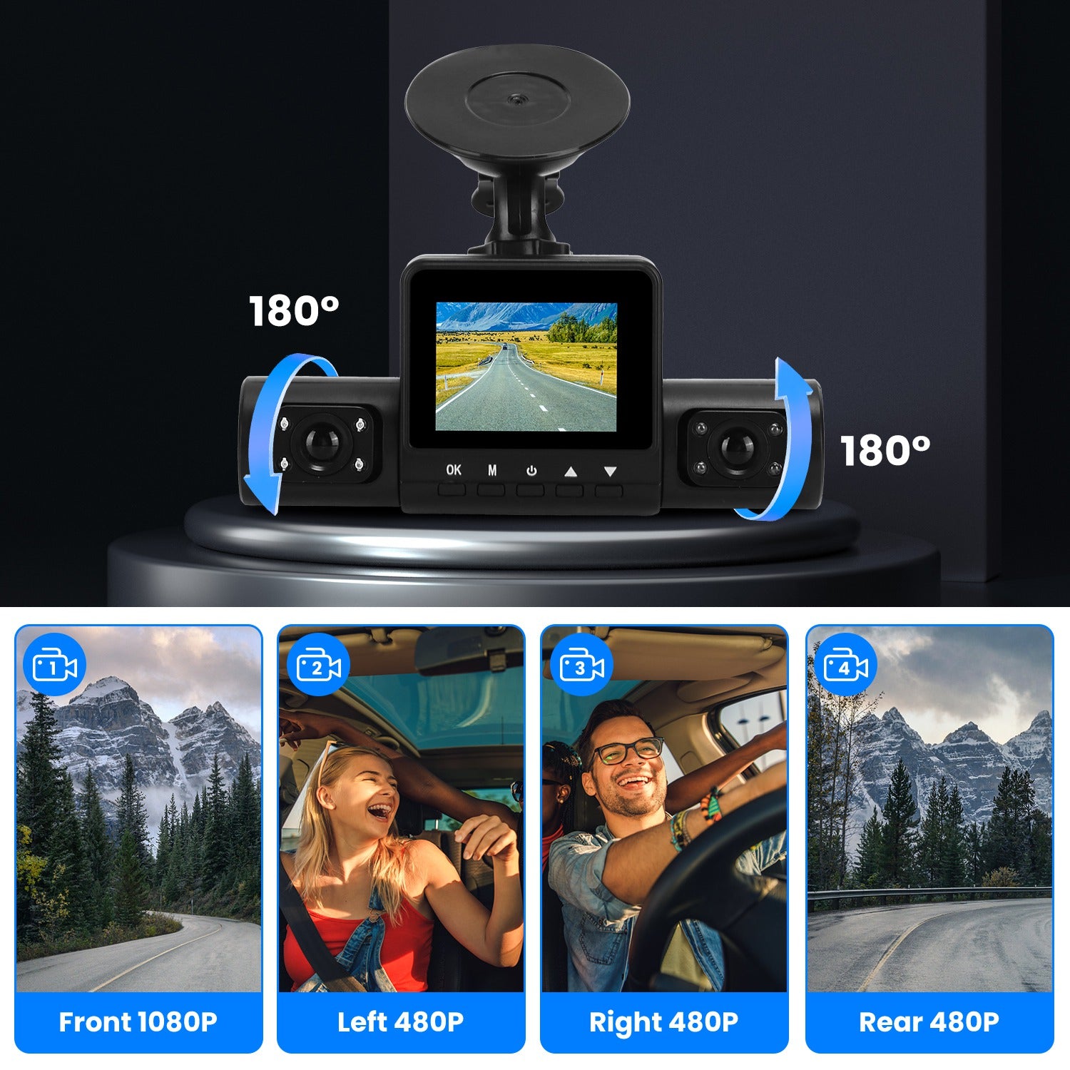 360 Degree View FHD 4 Channel Dash Cam 1080P Front 480P Rear Left Right Inside Dash Camera With IR Night Vision Loop Recording Motion Detection Free 32GB MMC Card by Tech-Home Store