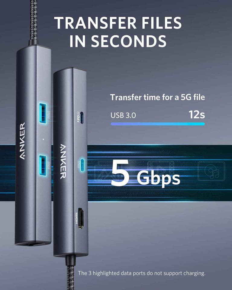 Anker 543 USB-C Hub 6-In-1 Slim - Compact USB-C Dock With Power Delivery, HDMI, Ethernet And USB-A Ports by Anker