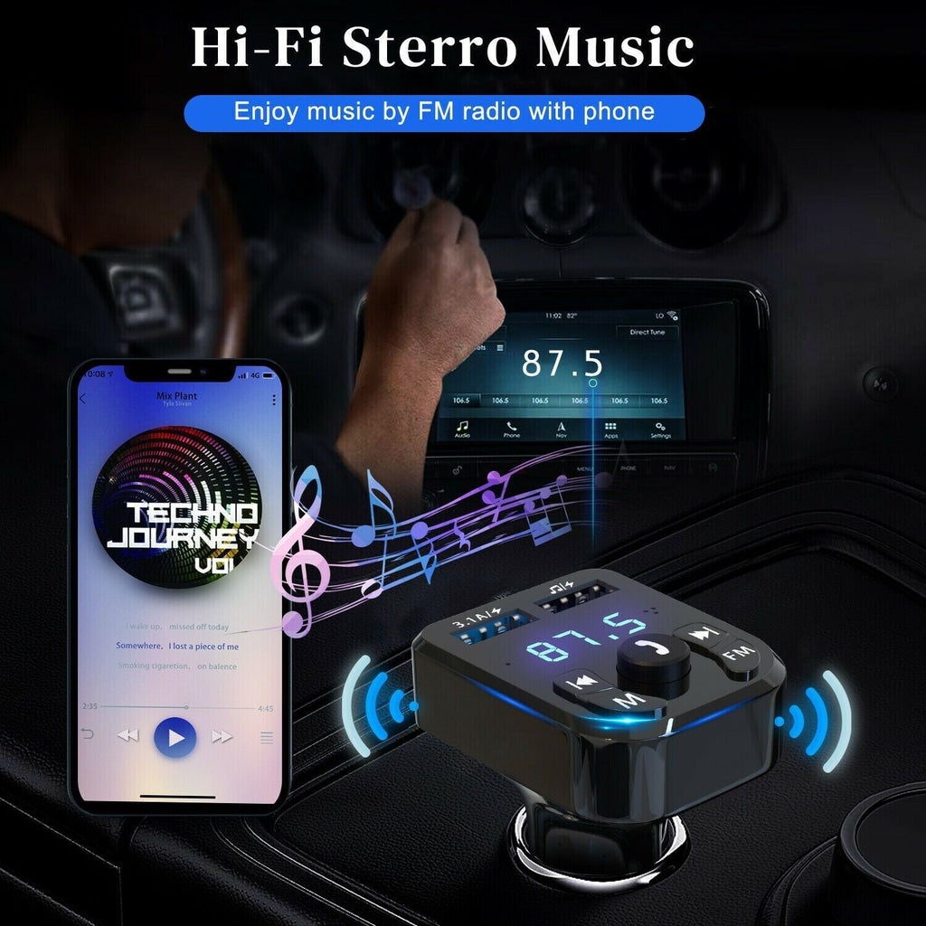 Wireless Car Bluetooth FM Transmitter MP3 Audio USB Charger Adapter Handsfree by Tech-Home Store