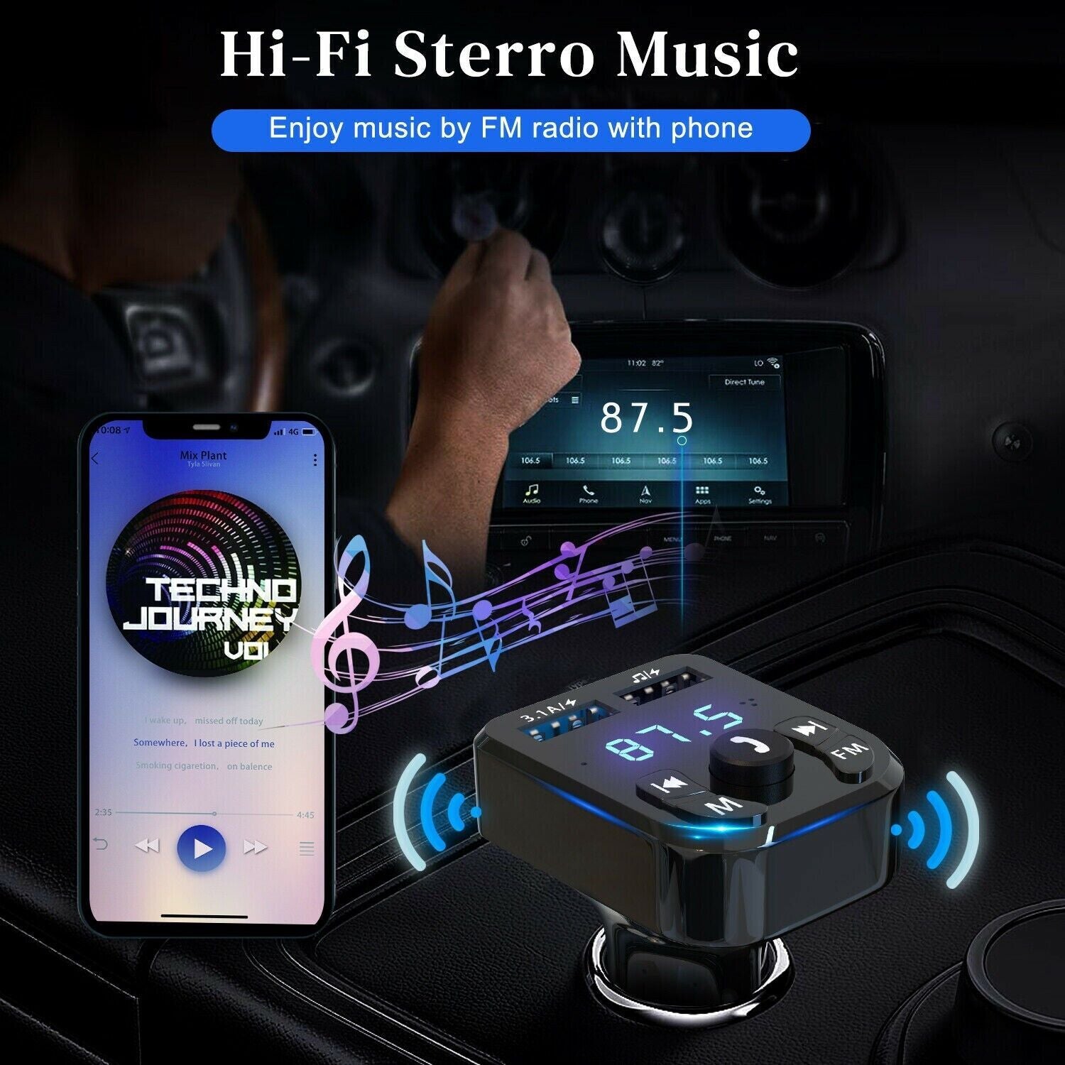 Wireless Car Bluetooth FM Transmitter MP3 Audio USB Charger Adapter Handsfree by Tech-Home Store