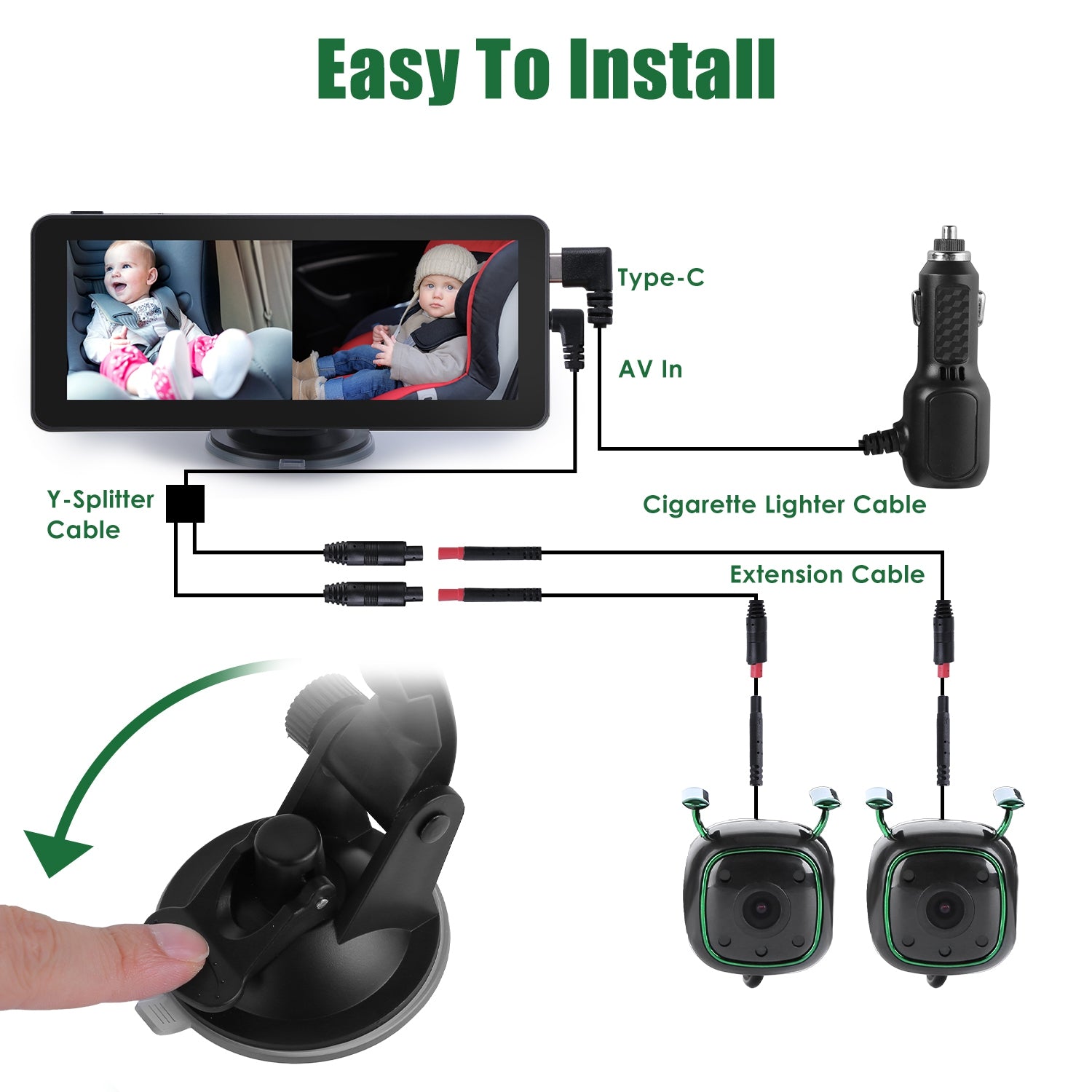 1080P Baby Car Camera For 2 Kids Dual Channel Car Baby Monitor Rear Facing Car Seat Camera With 120Degree Wide View 6.86In HD Split Screen Night Vision by Tech-Home Store