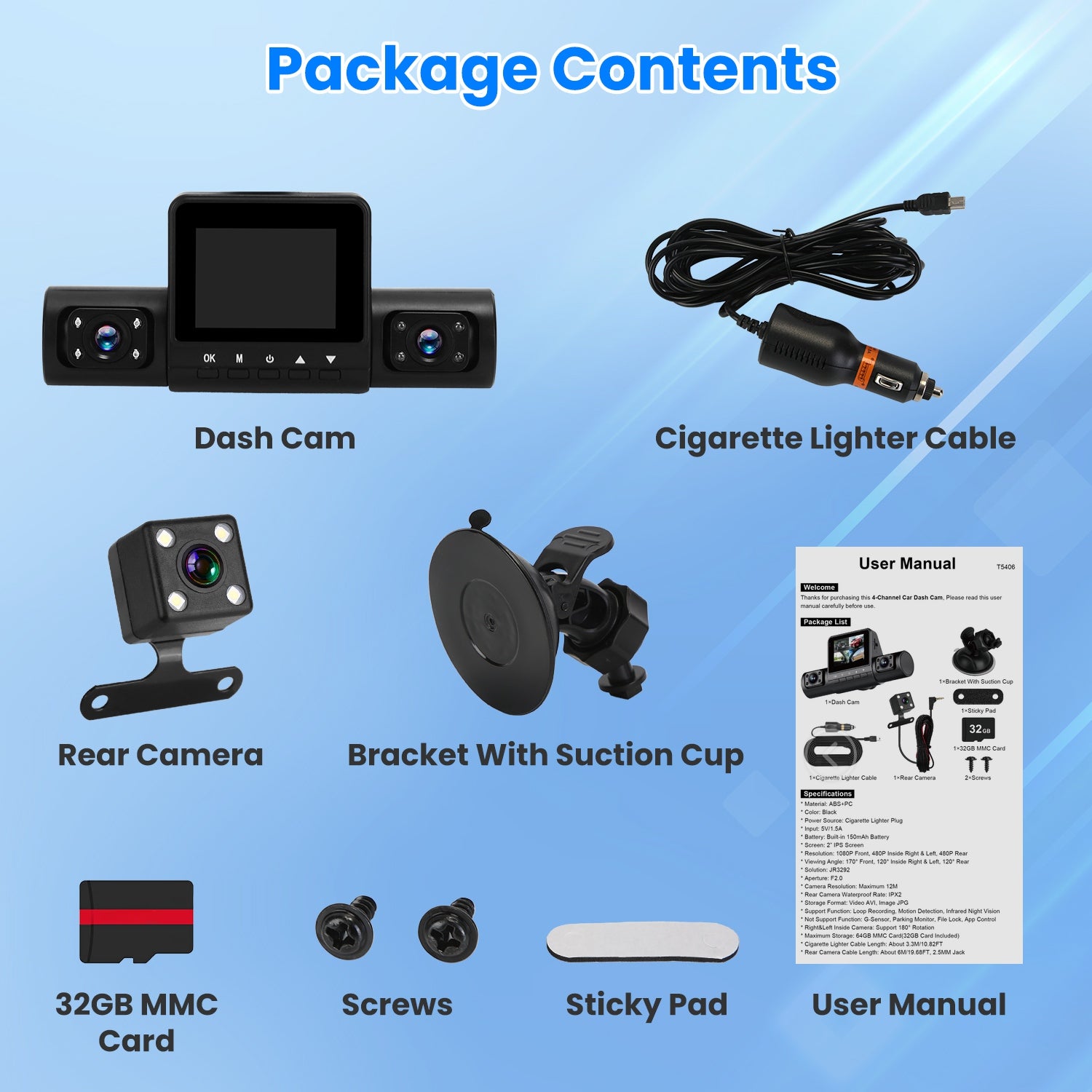 360 Degree View FHD 4 Channel Dash Cam 1080P Front 480P Rear Left Right Inside Dash Camera With IR Night Vision Loop Recording Motion Detection Free 32GB MMC Card by Tech-Home Store