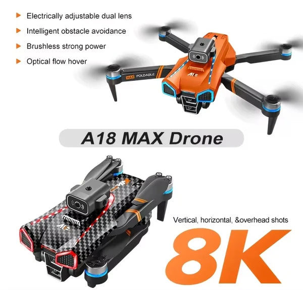 A18 MAX Drone] High-definition Electrically Adjustable Dual Cameras, Equipped With A 4.5-inch Screen, Obstacle Avoidance Function, 360-degree Roll, Foldable Design, Dual Batteries | Brushless Motor, G by Tech-Home Store
