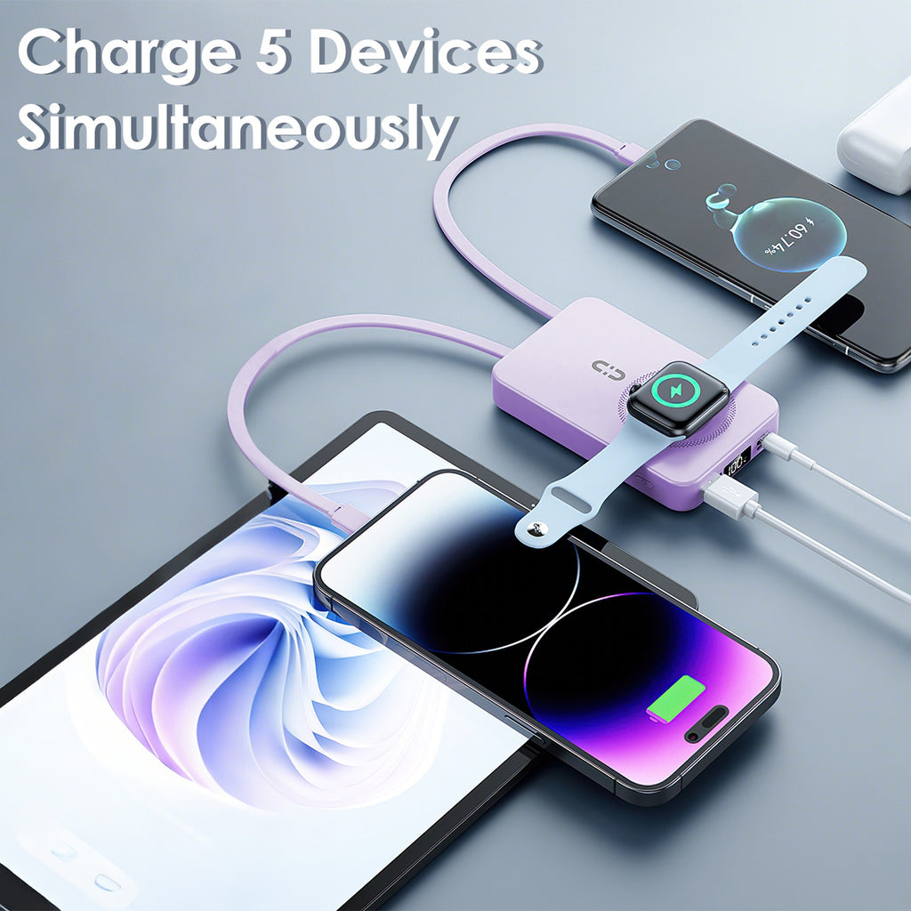1Pc 3 In 1 10000mAh MagSafe Fast Charging Power Bank PD20W Portable Charger With 2 Built In Cables Stand Fit For IOS Phone 16 15 13 Series And More by Tech-Home Store