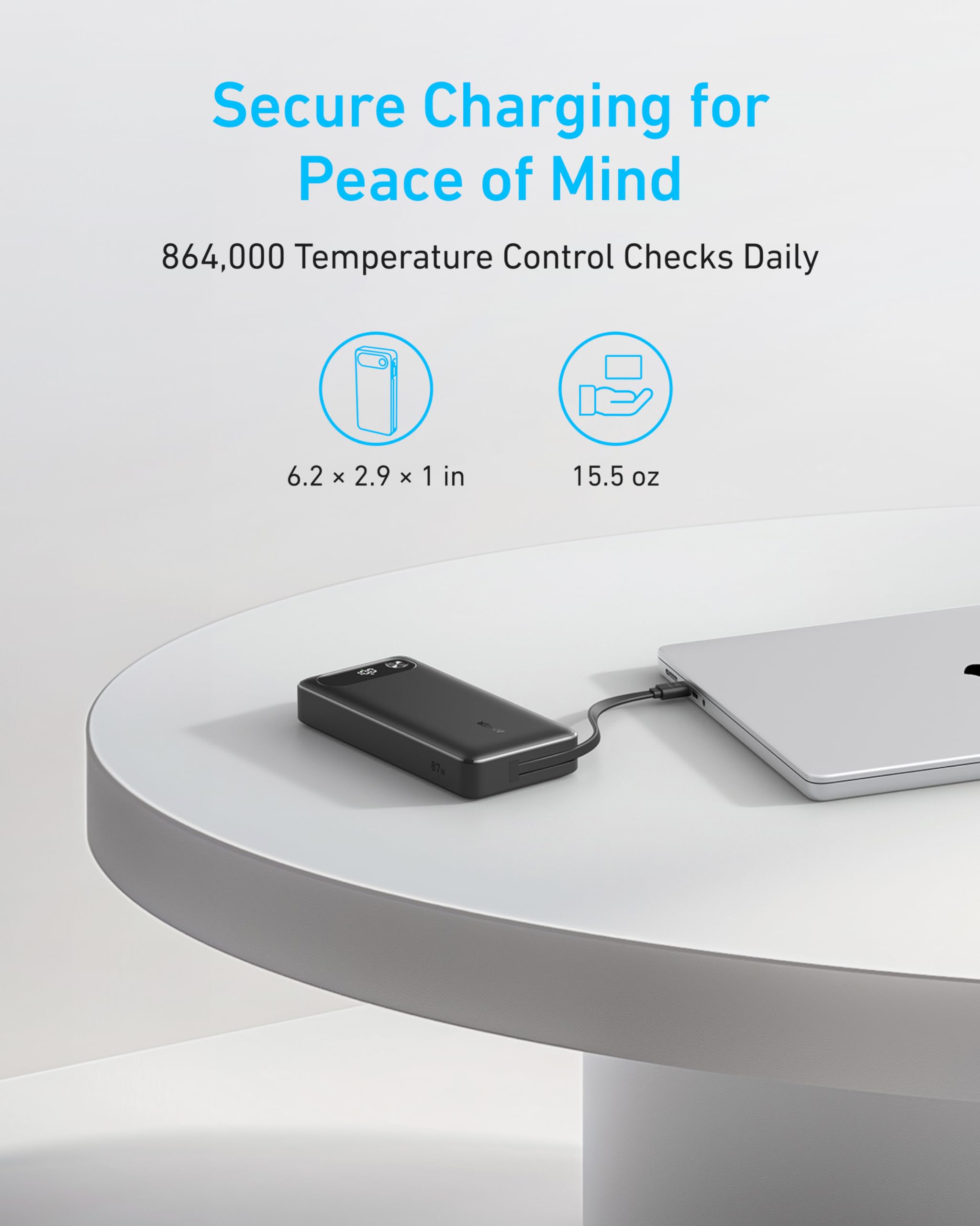 Anker Power Bank 20K - 87W PD With Built-In USB-C Cable For Fast On-The-Go Charging by Anker