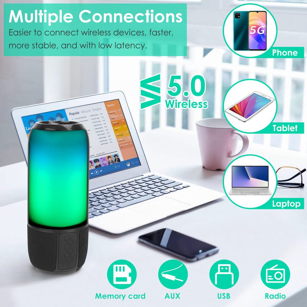 NovaSound Wireless Portable Bluetooth Speaker - 360 Degree Stereo Sound Dual 5W Drivers And 6 Color Changing Lights by Tech-Home Store