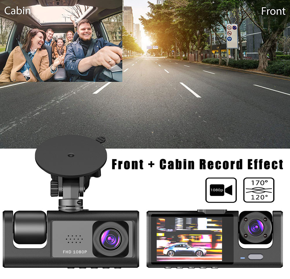 Car Dual Lens Dash Cam HD 1080P Front Rear Inside Video Recorder Camera G-Sensor by Tech-Home Store