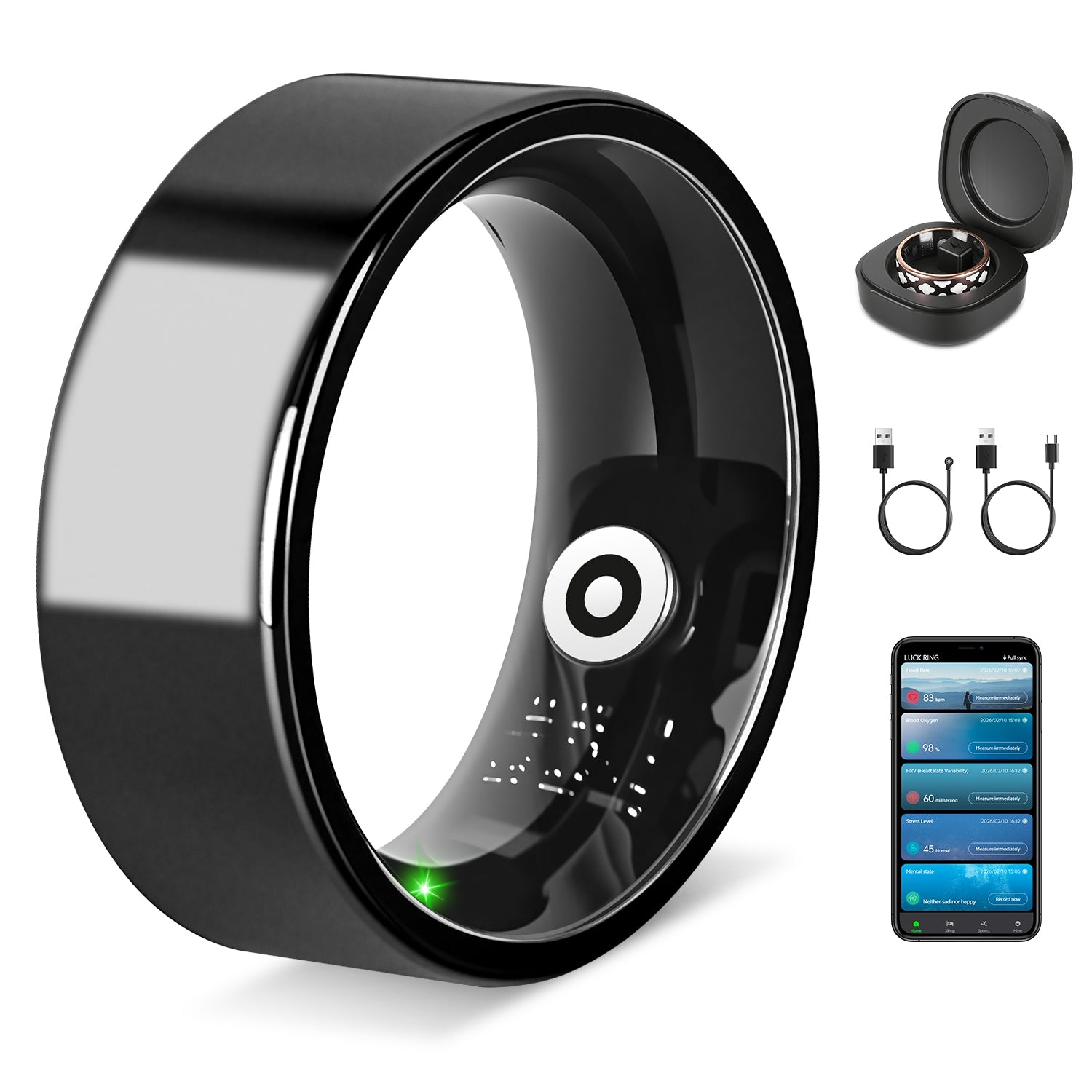 Smart Ring Health Tracker Fitness Sleep Stress HRV Tracker With Charging Case by Tech-Home Store