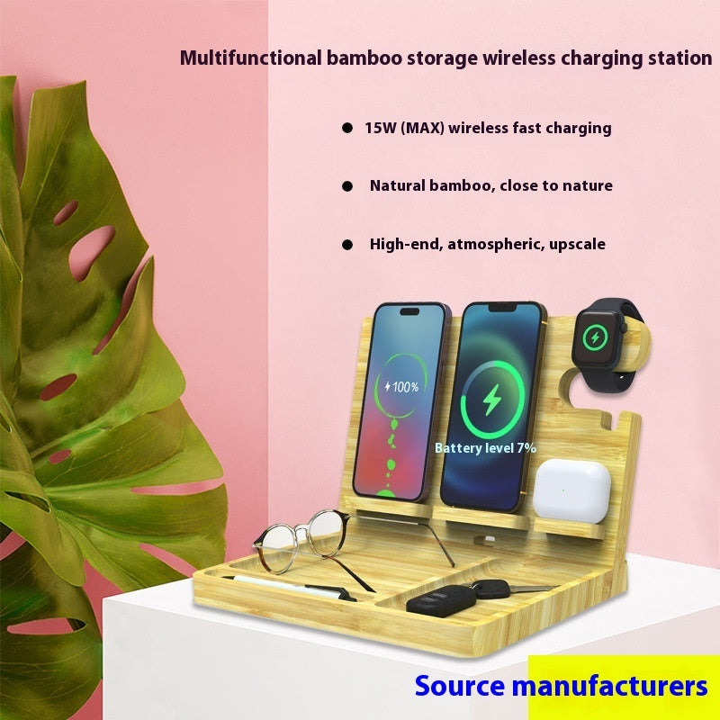 Multifunctional Bamboo Wireless Charger Bracket by Tech-Home Store