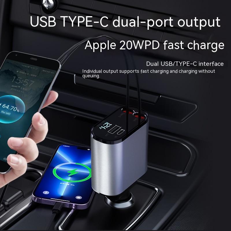 Metal Car Charger 100W Super Fast Charging Car Cigarette Lighter USB And TYPE-C Adapter by Tech-Home Store