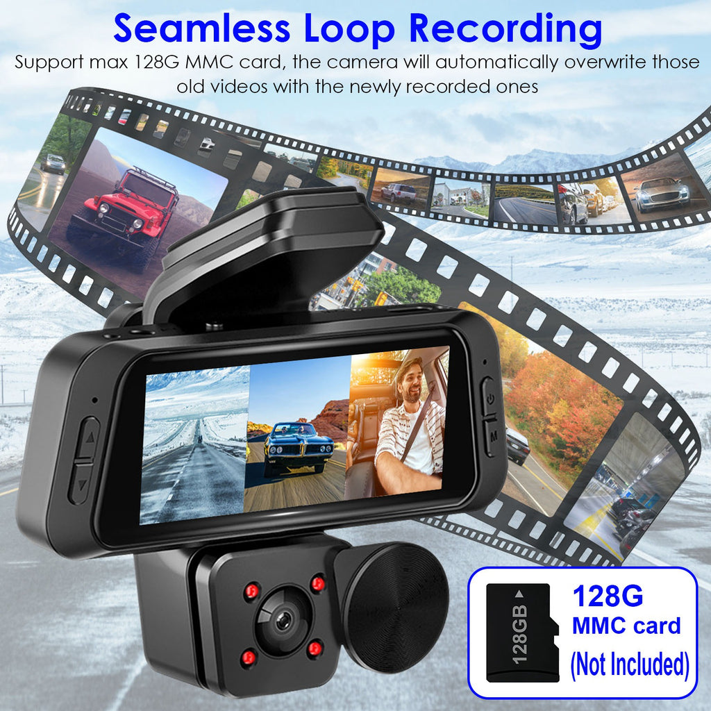 1080P FHD 3 Channel WiFi Dash Cam 170 Degree Wide Angle Triple Car Camera With IR Night G Sensor Motion Detection Loop Recording App Control Support 128G Max by Tech-Home Store