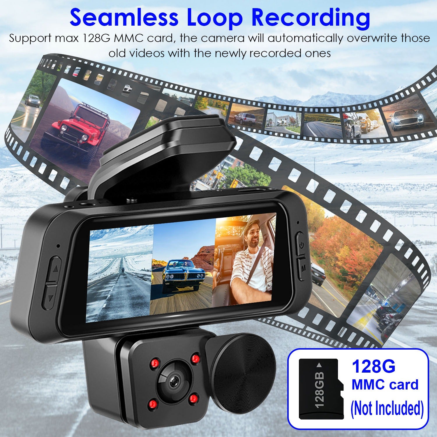 1080P FHD 3 Channel WiFi Dash Cam 170 Degree Wide Angle Triple Car Camera With IR Night G Sensor Motion Detection Loop Recording App Control Support 128G Max by Tech-Home Store