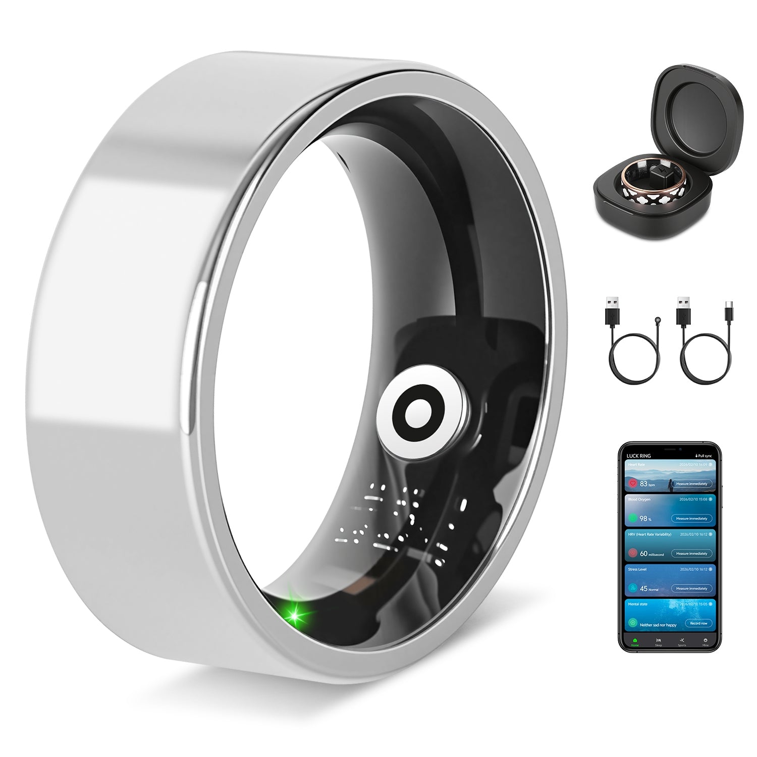 Smart Ring Health Tracker Fitness Sleep Stress HRV Tracker With Charging Case by Tech-Home Store