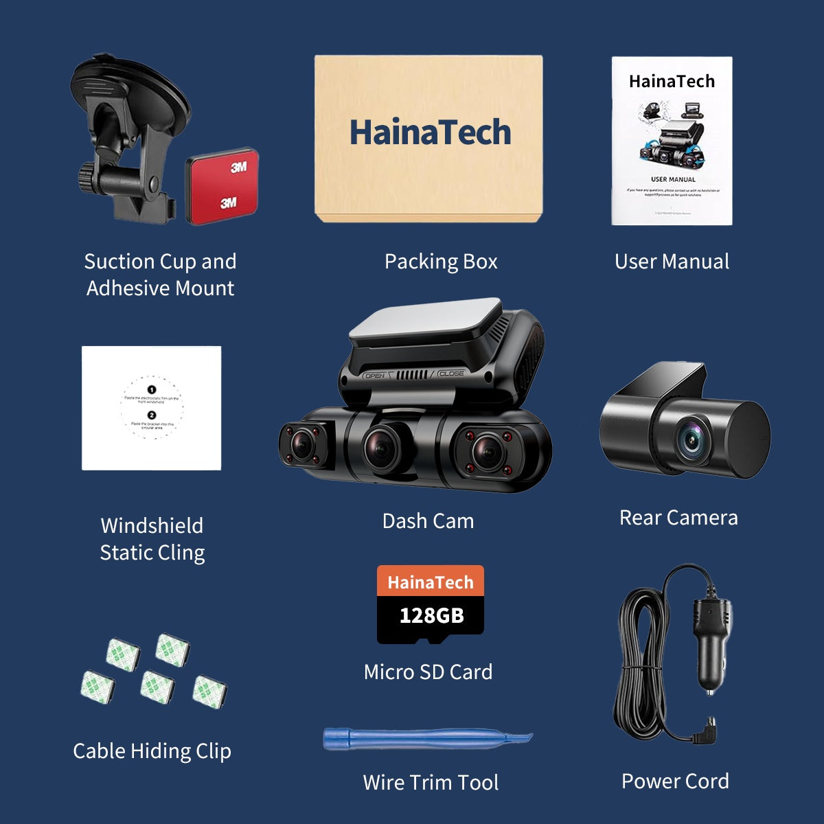 Hainatech 360 Degree View 4 Channel Dash Cam Front And Rear Inside Left Right, Dash Camera For Cars, Built-in GPS WiFi Night Vision, 24 7 Recording Parking Mode Monitor, Free 128G Card by Anker