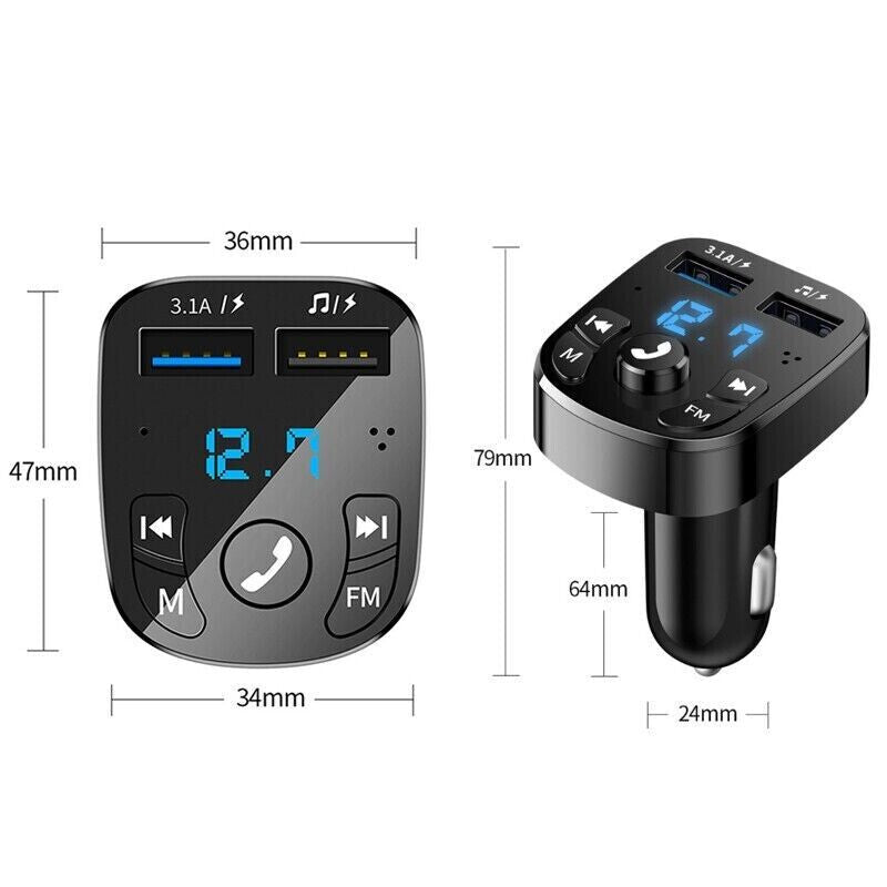 Wireless Car Bluetooth FM Transmitter MP3 Audio USB Charger Adapter Handsfree by Tech-Home Store