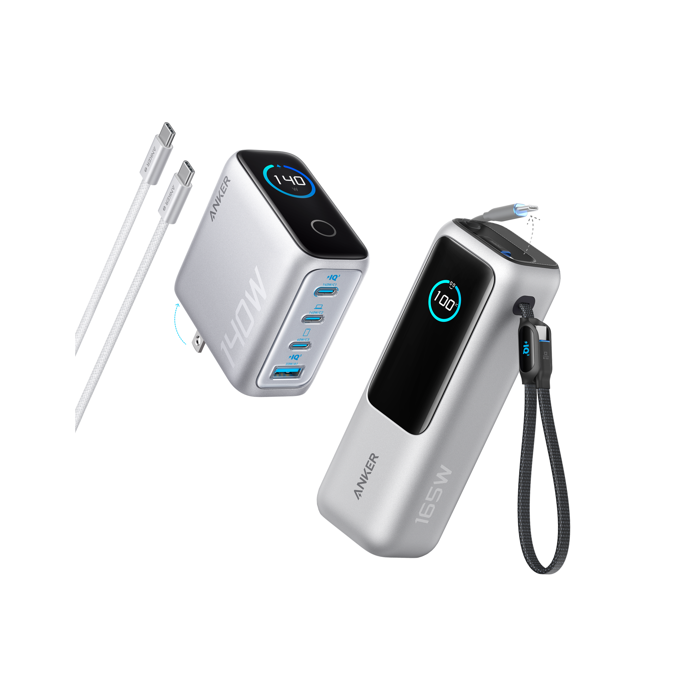 Anker Laptop Power Bank 25K With Built-In Retractable Cables - Triple 100W USB-C Ports For Fast MacBook Charging by Anker