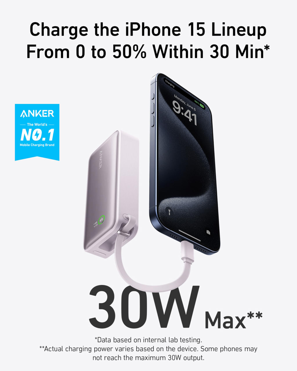 Anker Nano Power Bank - 30W Fast Charging With Built-In USB-C Cable For Phones Tablets And Laptops On The Go by Anker