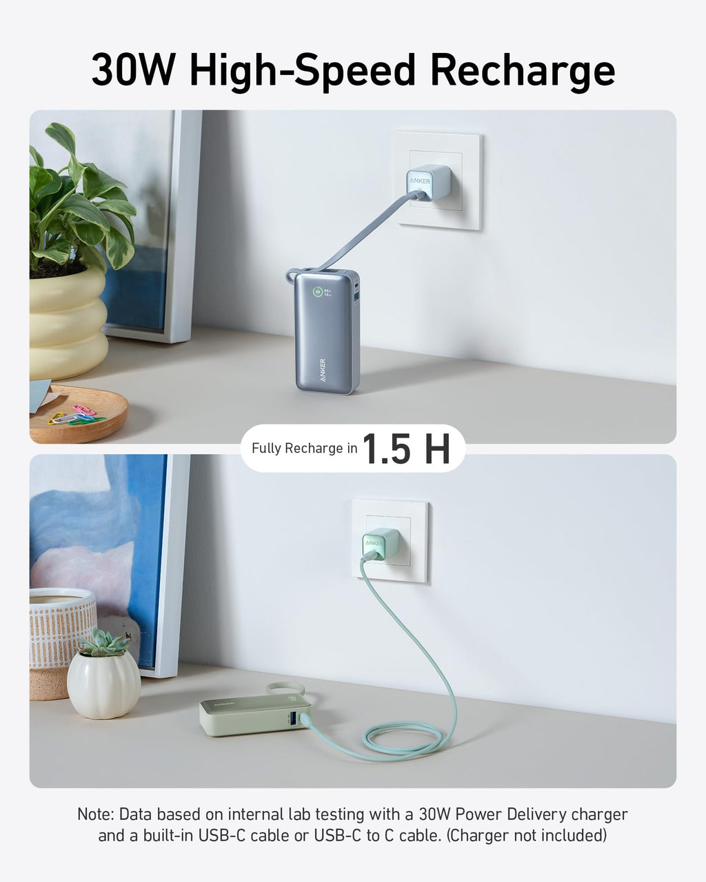 Anker Nano Power Bank - 30W Fast Charging With Built-In USB-C Cable For Phones Tablets And Laptops On The Go by Anker